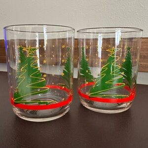 Vintage Libbey Christmas Tree & Stars Old Fashion Glasses Set of 2